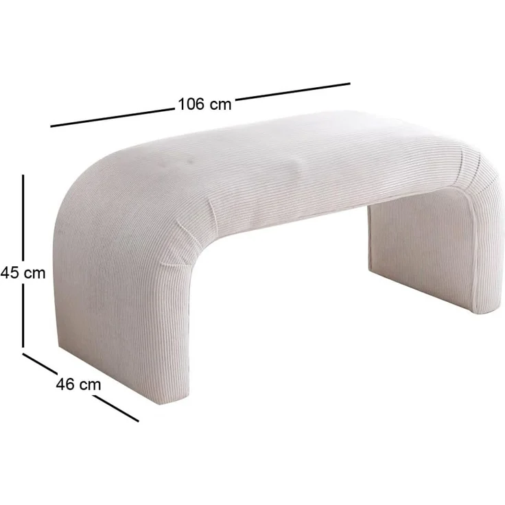 Atelier Del Sofa Elegant Pouffe with Beech Frame, Velvet Corduroy, 106 x 45 x 46 cm | 100% Polyester, Stylish Grey & White Design | Perfect for Modern Living Spaces – Bild 3