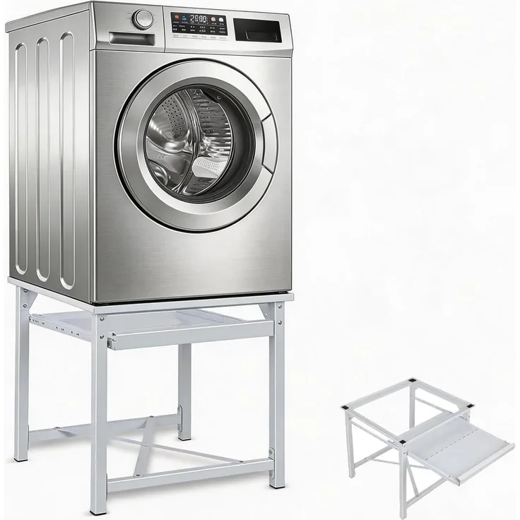 XIIW Waschmaschinenuntergestell Verstärkt Podest mit Ablage H52cm Waschmaschinen Untergestell Unterbau, Zubehör für Stabil Stahl Trocknersockel bis 150KG 60 x 56 x 52 cm, mit Rutschfester Füße Trockner Sockel Erhöhung