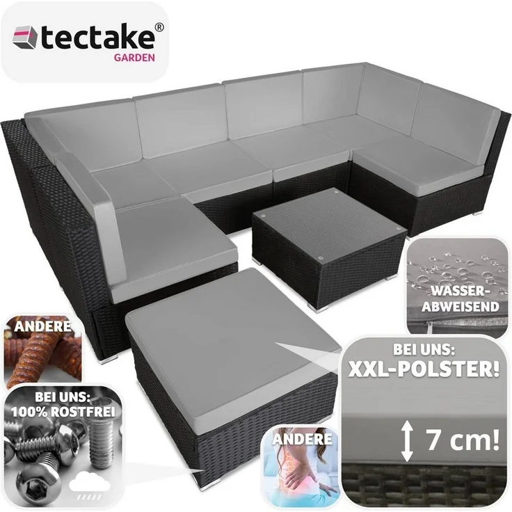 tectake Loungeset Rattan Lounge, (Set, 8-tlg), für 6 bis 7 Personen – Bild 2