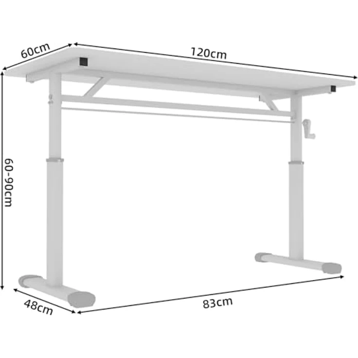 Ball & Cast Höhenverstellbarer Schreibtisch Manuell (60x120 cm), Tisch Computertisch für Erwachsene, Einfach & Zeitsparend Montierbar, Weiß – Bild 3