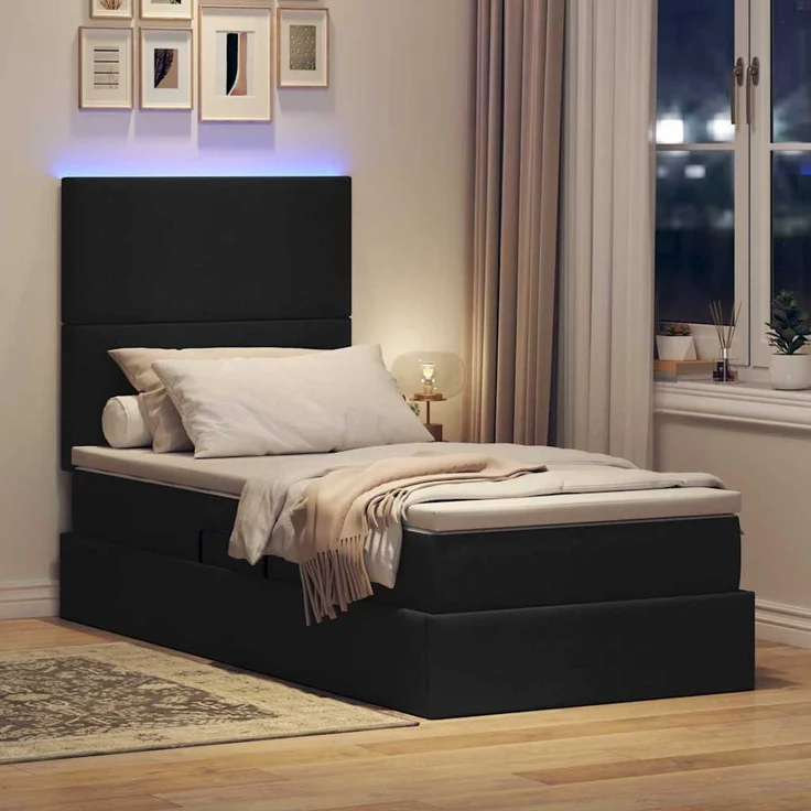 vidaXL LED-Speicherbett mit Matratze Schwarz 90 x 200 cm Stoff 3372329 – Bild 5