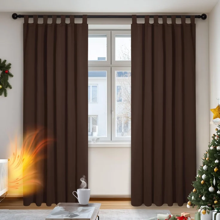 Deconovo Verdunkelungsvorhang Blickdicht Thermogardine Kälteschutz Schlaufen, 245x140 cm(HöhexBreite), Dunkelbraun, 2er Set