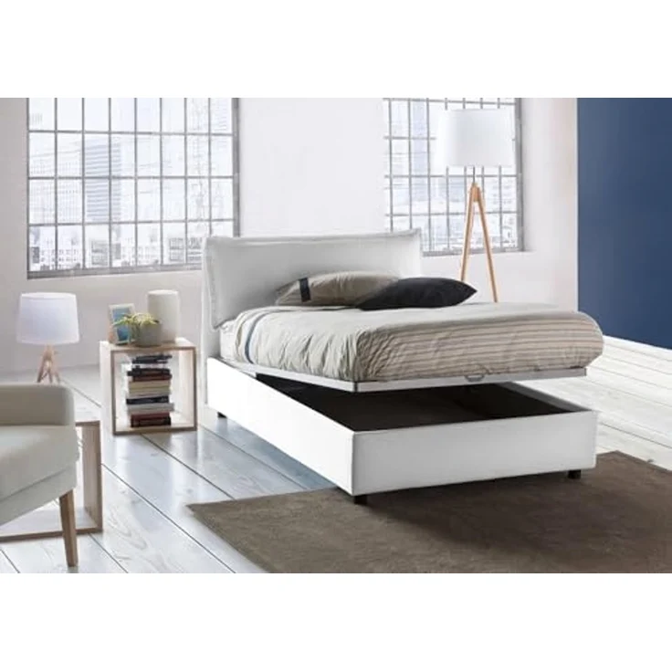 Talamo Italia - Doppelbett Claudia, Bettkasten mit Stoffbezug, 100 % Made in Italy, Öffnung vorne, geeignet für Matratzen 120 x 200 cm, weiß – Bild 5