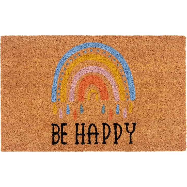 HANSE Home Fußmatte Kokos Be Happy, Türmatte, rechteckig, Höhe: 15 mm, Schmutzfangmatte, Rutschfest, Outdoor, Innen, Außen, Kokosmatte, Flur – Bild 1