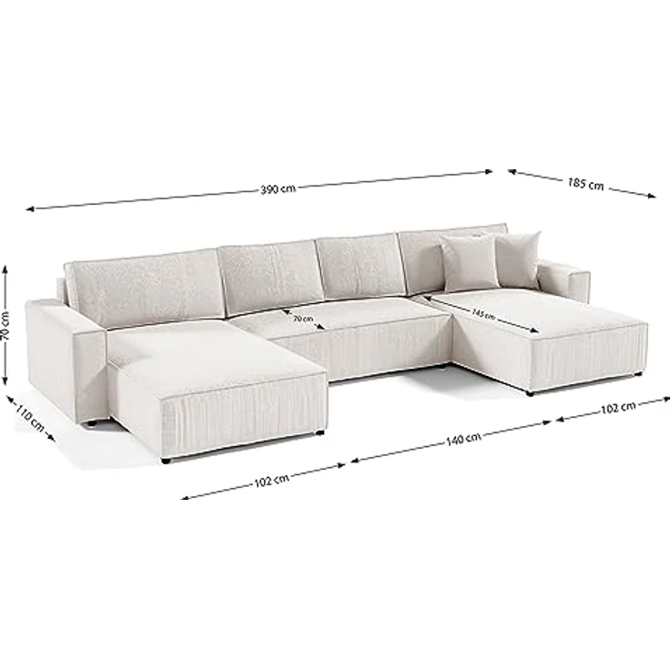 Beautysofa Ecksofa Parys U Lieferung beinhaltet die Einbringung in die Wohnung, mit Schlaffunktion, Bettkasten, u-förmig Ecke, 390 cm Polsterecke XXL, universelle Ottomane – Bild 4