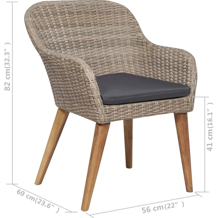 Gartenstuhl EGOS 2er Set Poly-Rattan 62,5x55x82 cm mit Polster Braun | Gartenstuhl Rattan Outdoorstühle Balkonstühle – Bild 8