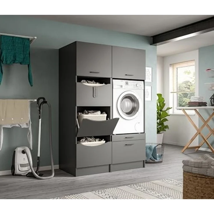 Waschmaschinenumbauschrank >Free< in Anthrazit - 126x195x68cm (BxHxT) – Bild 2