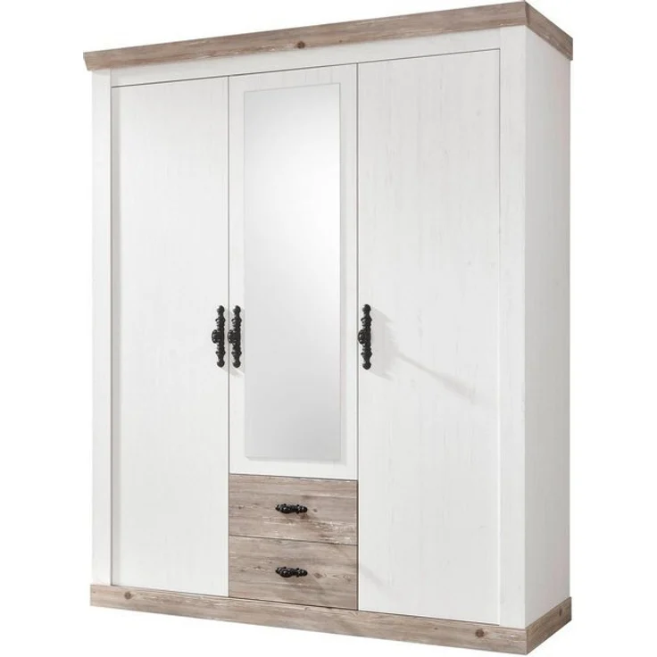 Home affaire Drehtürenschrank Florenz Landhausschrank,rustikale Metallgriffe mit feinen Verzierungen Kleiderschrank mit Spiegel Schlafzimmerschrank BESTSELLER Garderobe – Bild 4