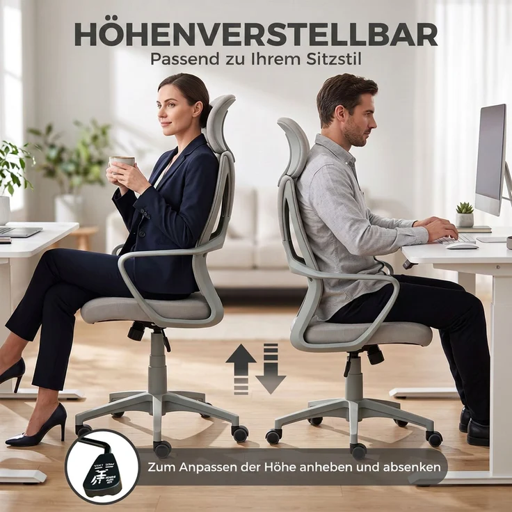 Vinsetto Bürostuhl, Mesh-Gewebe, Grau, 64 x 55 x 126 cm – Bild 4