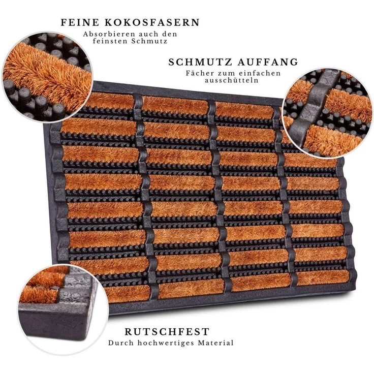 Hanse Home Brushes Fußmatte Kokos und Gummi 40x60cm – rutschfeste Schmutzfangmatte für Innen und Außen, Fußabtreter mit Kokosbürsten Türmatte Wetterfest Schmutzabtreter Outdoor – Schwarz Natur – Bild 3