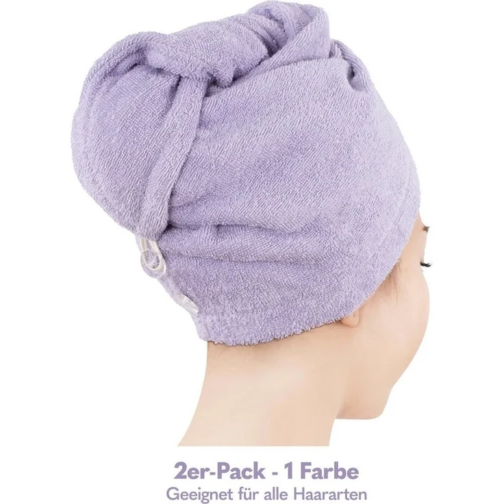 HAMMETEX Turban-Handtuch 2er Set Haarturban Damen, 100% Baumwolle, Flauschig & Schnelltrocknend, Frottier (Set, 2-St), Uni-Farben, weich – Bild 3