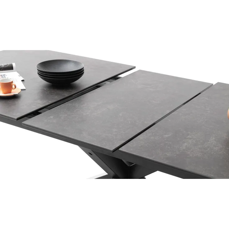 Ausziehtisch HEAVEN Glas Keramik schwarz Sternfuß 168-210x90 Synchronauszug
