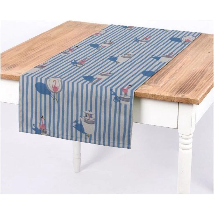 SCHÖNER LEBEN. Tischläufer SCHÖNER LEBEN. Tischläufer Canvas Flamingo Streifen maritim hellblau, handmade – Bild 1