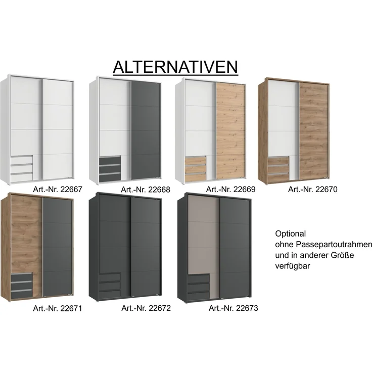Schwebetürenschrank 2trg Kleiderschrank 138cm Weiß Außenschubladen Passepartout – Bild 9