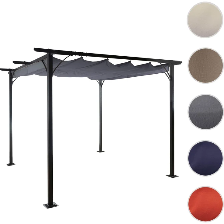 Pergola HWC-C42 mit Schiebedach, Stahl / Stoff, Grau, 3,5x3,5 m – Bild 9