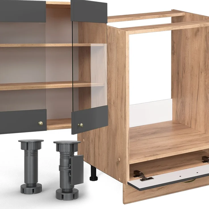 Eckküche Fame-Line Anthrazit Landhaus/Goldkraft Eiche 347 x 60 cm , AP Marmor Vicco – Bild 2