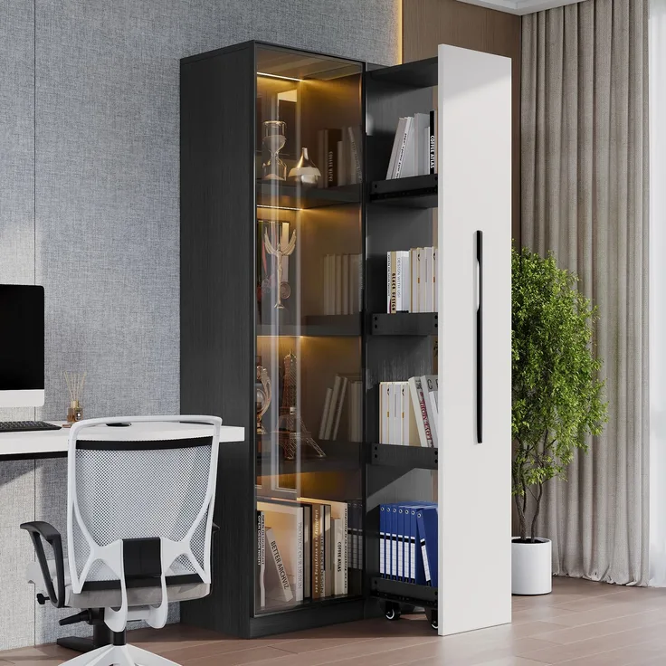 Vitrinenschrank 70x40x160 cm mit LED-Beleuchtung, Glasfront und seitlichem Auszug