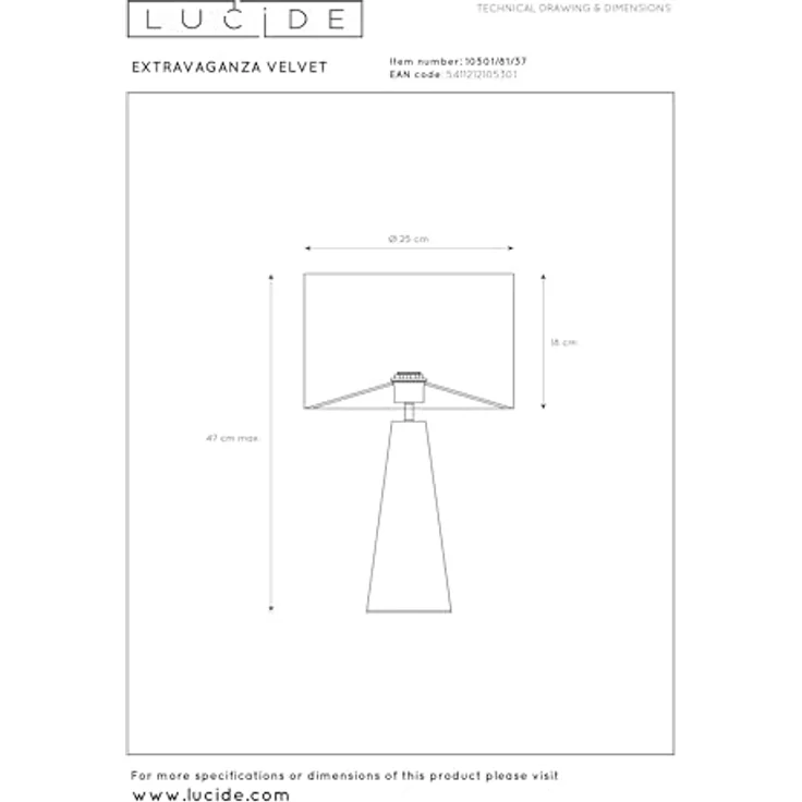 Lucide 10501/81/37, Nachttischlampe aus Metall und Stoff, türkise Farbe, E27 Fassung, max. 40 W, IP20 Schutzart – Bild 6