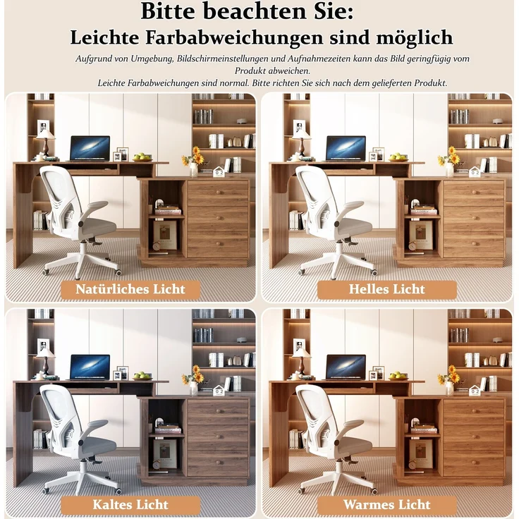 Moderner ausziehbarer Multifunktions-Computertisch mit ausziehbarer Platte, Tastaturauszug, offenen Fächern & Staurschrank mit 3 Schubladen, Schreibtisch für Heimstudium & Heimoffice--Nussbaum--76x40x75.5cm--YOUDENOVA – Bild 9