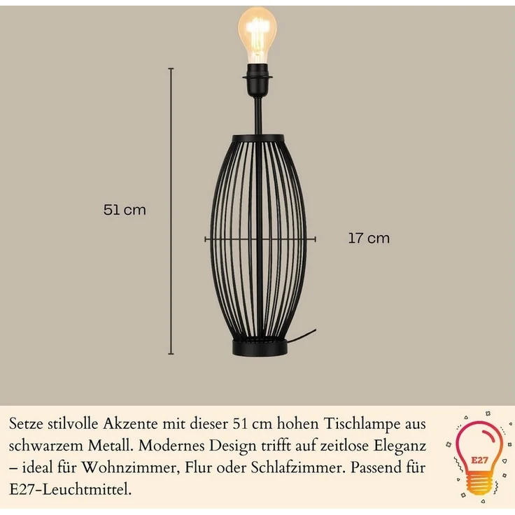 Marrakesch Orient & Mediterran Interior Nachttischlampe Tischlampenfuß Schwarz 51cm - skandinavischer Lampensockel Metall, Handarbeit – Bild 2