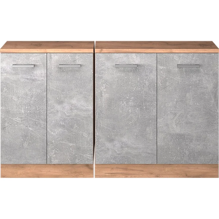Küchenschrank für Dachschrägen R-Line Beton 140 cm 2er Set Schrankkorpuss 60 cm Tiefe Vicco – Bild 3