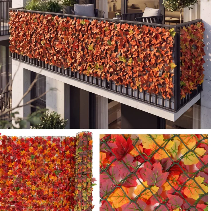 Balkonsichtschutz N77, Sichtschutz Windschutz Verkleidung für Balkon Terrasse Zaun ~ 500x150cm Ahorn rot-gelb