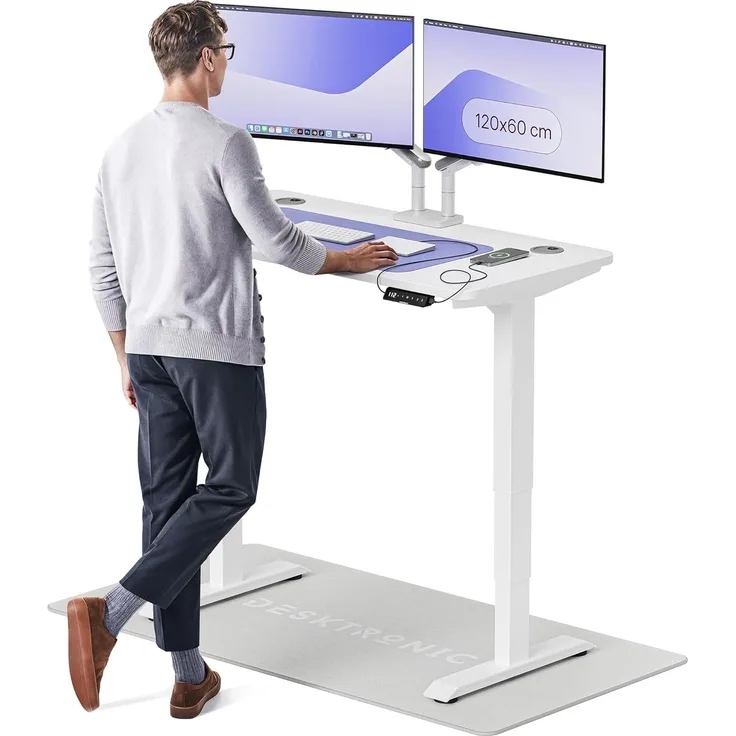 Höhenverstellbarer Schreibtisch - Höhenverstellbar Elektrisch mit Flüsterleisem Dual-Motor & Touchscreen - Hohe Tragfähigkeit - Stehtisch von Desktronic, Weiß + Weiß, 120x60 cm