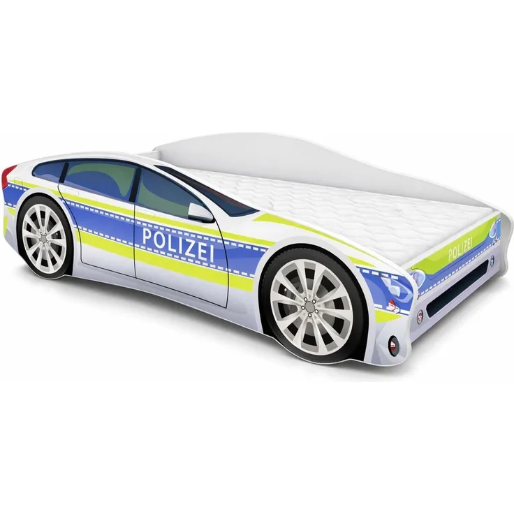 ACMA Kinderbett Auto-Bett Polizei mit Rausfallschutz, Lattenrost und Matratze (Polizei 1, 160x80 cm)