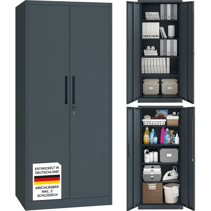 STEELSØN 'Regulus' Aktenschrank, Metall, anthrazit, 175x40x80 cm, abschließbar, Metallschrank mit 5 Fächern, geeignet als Werkzeugschrank