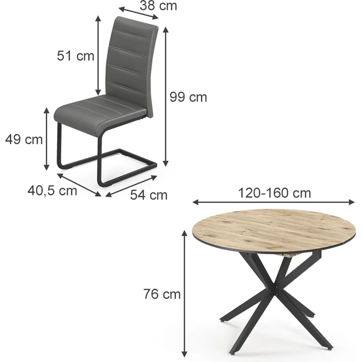 Esstisch-Set Loyd Eiche rustikal/Schwarz 120 x 120 cm mit 4 Esszimmerstühlen, Grau Vicco – Bild 2
