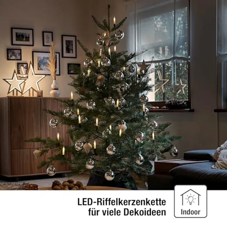 hellum Lichterkette Weihanchtsbaum, 20 LED Kerzen Lichterkette Weihnachtsbaum weiß Topfen, 5,7m beleuchtet + 3m Zuleitung, Baumbeleuchtung innen, Kabel grün, Hellgkeit – Bild 5