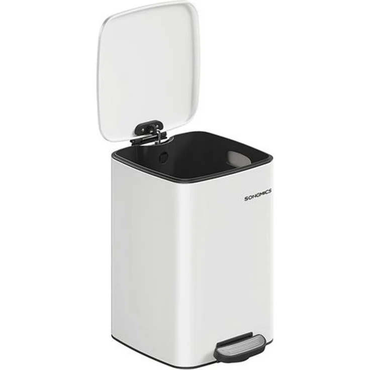 Songmics Mülleimer Küche, 20 Liter Abfalleimer, Tretmülleimer, Stahl, mit Inneneimer, Softclose, Offenhaltefunktion, wolkenweiß LTBDE592W02 – Bild 2