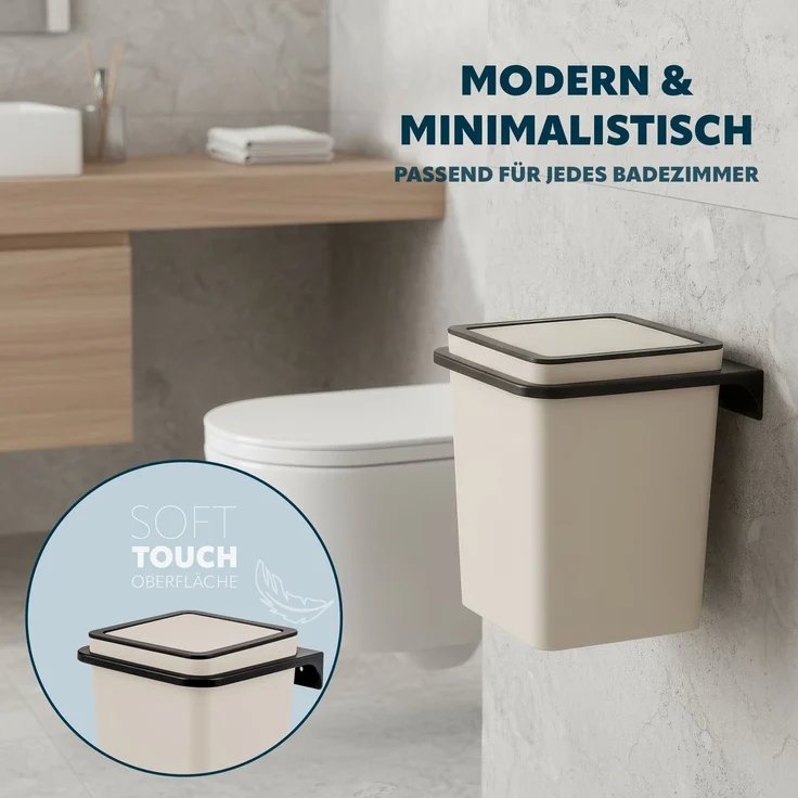 bremermann Kosmetikeimer SAVONA Softtouch inkl. Wandhalterung, 6 Liter Volumen, beige – Bild 2