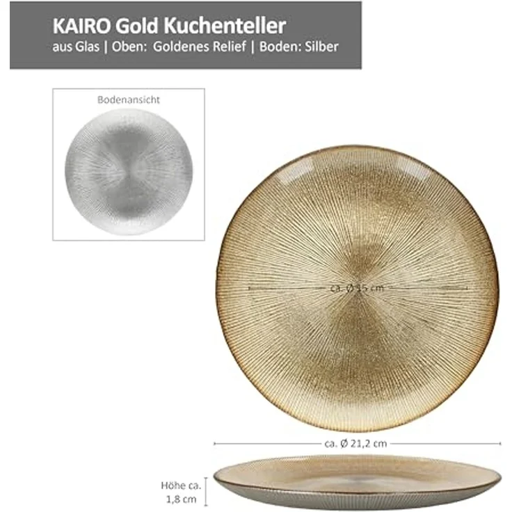 MamboCat Servierplatte 6x Kairo Gold Kuchenteller Glas 6 Personen Dessertteller Relief, Glas, Weihnachtsgeschirr, Weihnachten, Weihnachtsset, Geschirr – Bild 5