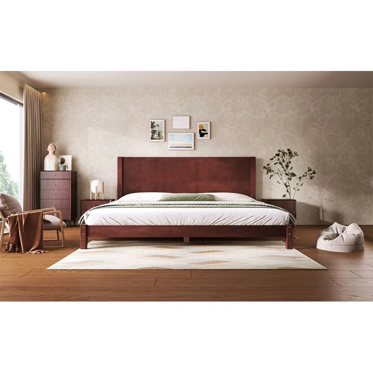 Merax Doppelbett, 180x200 Plattformbett mit Kopfteil und Lattenrost, Braun – Bild 6