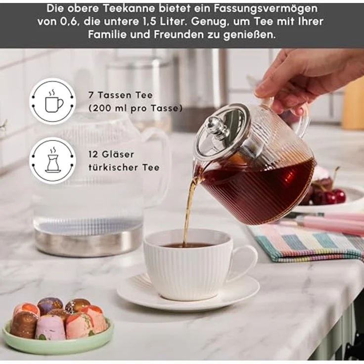 Karaca Teekanne Karaca Kelly Induktions-Glas-Teekannen-Set, 2.1L, Hitzebeständig – Bild 4