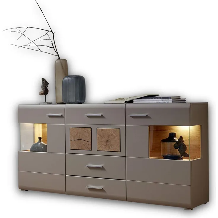 Sideboard Flensburg / Fun Plus II, Holzwerkstoff, Beige, Grau, Holzfarben, 170 x 94 x 42 cm