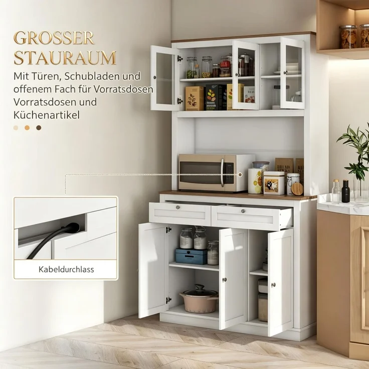 Buffet Anrichte mit offenen Regalen, Schubladen und viel Stauraum,Geschirrschrank,Küchenschrank--Weiß--100x40x180cm--YOUDENOVA – Bild 6