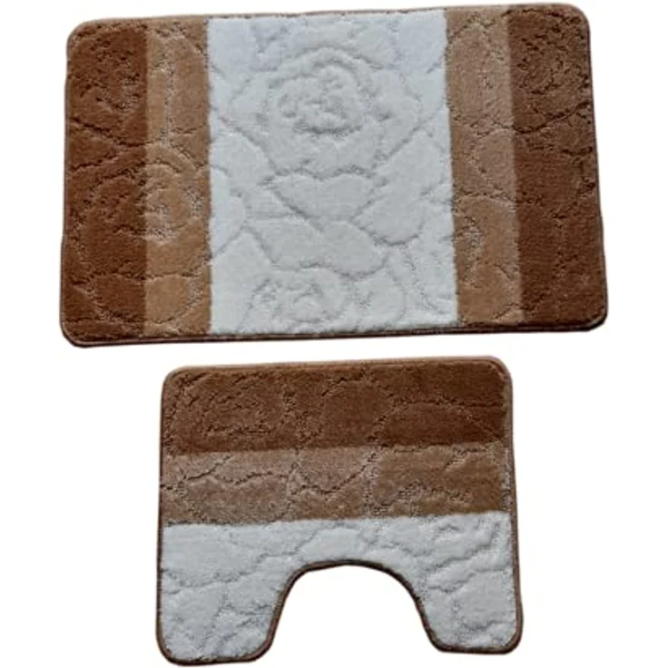 oKu-Tex Badematte Badgarnitur 2-teilig mit Ausschnitt, weich & rutschfest, fußbodenheizungsgeeignet, strapazierfähig, Polypropylen, WC-Vorleger Set mit Ausschnitt, weicher Flor, waschbar, flauschig – Bild 3