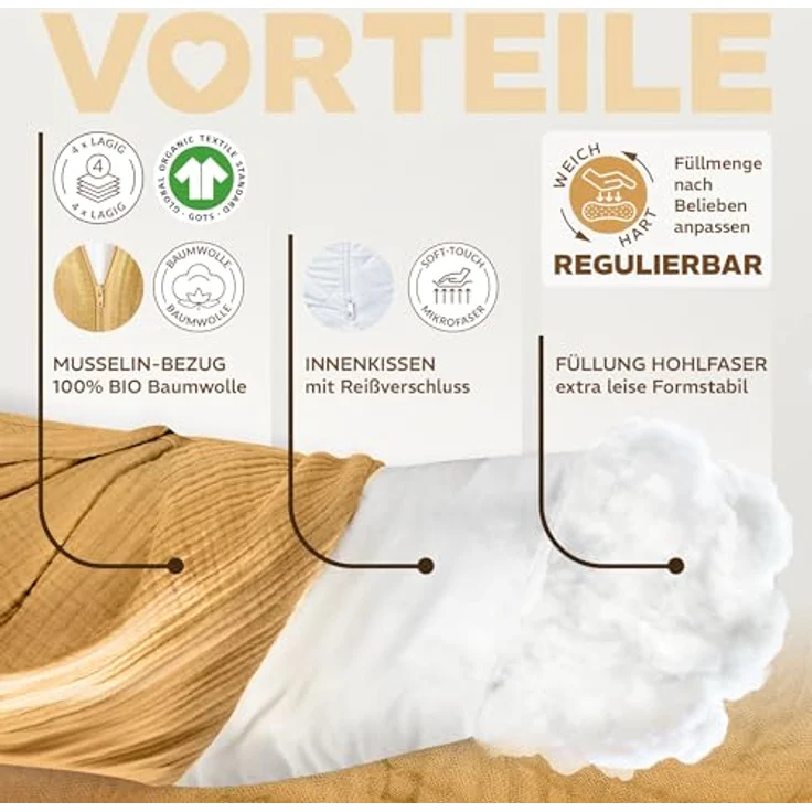 sei Design XXL Stillkissen Seitenschläferkissen - Musselin-Bezug personalisiert mit Namen Geburtsdatum: personalisierte Geschenke zum Geburt Baby Geschenk für Junge oder Mädchen – Bild 6