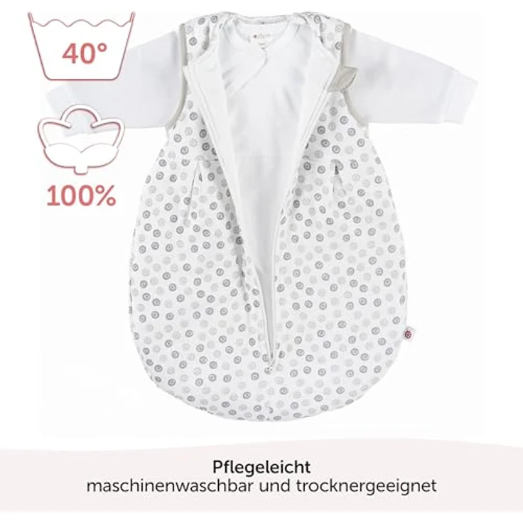 Coconette 2-tlg. Schlafsack-Set Circle Weiß Grau, 2in1 Babyschlafsack mit langärmeligen Innensack und gefüttertem Außensack, Gr. 50/56 – Bild 7