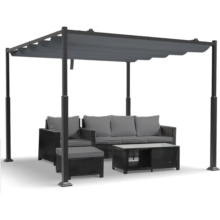 VOUNOT® Pergola Gartenpavillon 3x3 m Wasserdicht Stabil Winterfest, Metall Garten Pavillon mit freistehender Terrassenüberdachung, Sonnenschutz für Garten, Terrasse & Balkon, Dunkelgrau