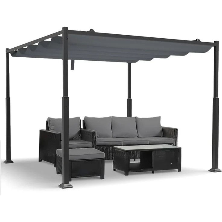 VOUNOT® Pergola Gartenpavillon 3x3 m Wasserdicht Stabil Winterfest, Metall Garten Pavillon mit freistehender Terrassenüberdachung, Sonnenschutz für Garten, Terrasse & Balkon, Dunkelgrau