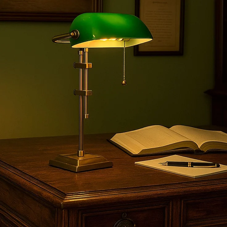 LED Bankerlampe Tischlampe, grün, messing, höhenverstellbar, H 56 cm – Bild 3