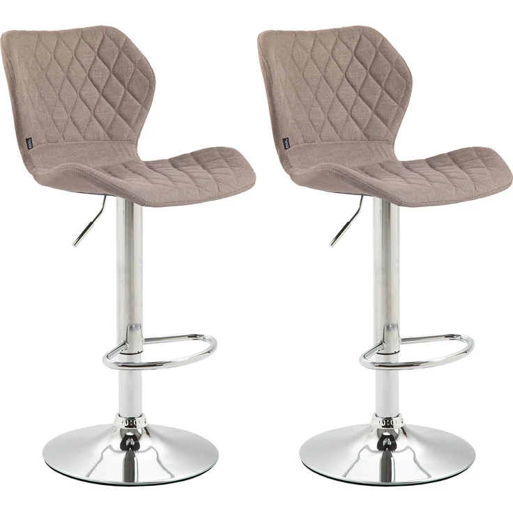 2er Set Barhocker DIBEL - Stoff Taupe 47x51x88 cm Silber | Barstuhl Höhenverstellbar Mit Lehne Drehbar Tresenhocker Tresenstuhl Kneipenhocker – Bild 1