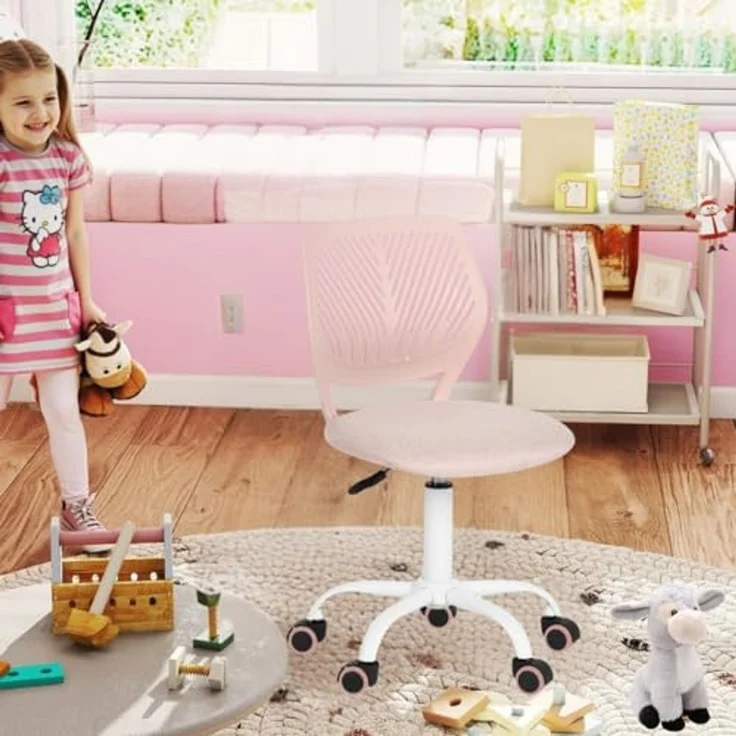 FurnitureR Kinder Schreibtischstuhl, höhenverstellbarer Drehstuhl mit kleinem Loch Rückenlehne Design, geeignet für Kinderzimmer oder Arbeitszimmer, Molandi Pink – Bild 1