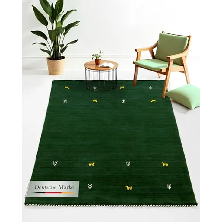 carpetfine 'Gabbeh Uni' Wollteppich, reine Wolle, Grün, 120 x 170 cm – Bild 2