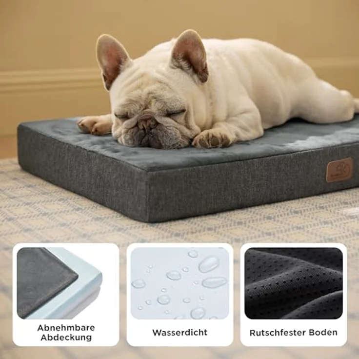 BEDSURE orthopädisches Hundekissen mittelgroße Hunde - 74 x 46 x 8 cm waschbares Hundebett mit 2 in 1 Memoryschaum, kuscheliges Hundematte Hundematratze in größe, dunkelgrau – Bild 5