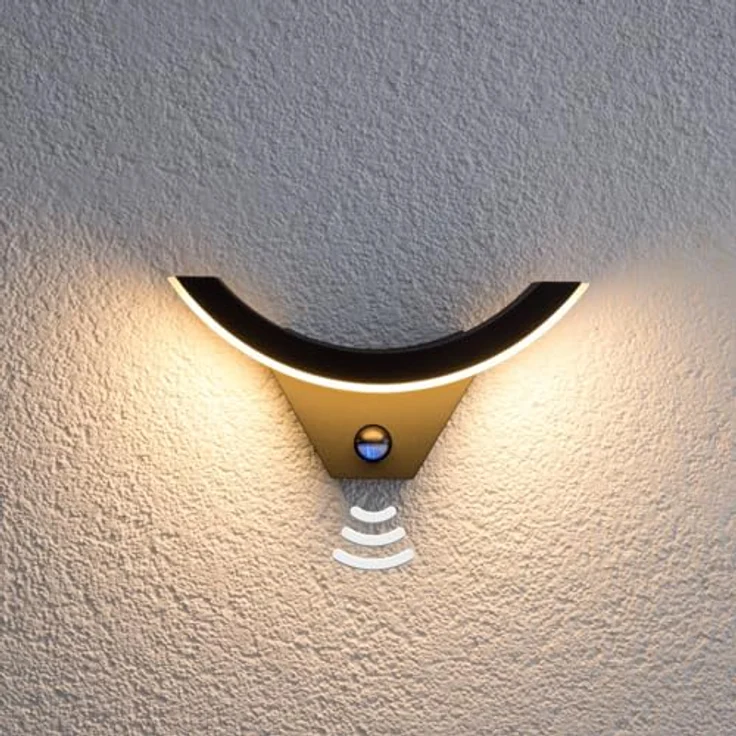 Lampenwelt Lucande LED Wandleuchte außen Half mit Bewegungsmelder, spritzwassergeschützt, schwarz, aus Aluminium, 1-flammig, für Terrasse und Balkon – Bild 3