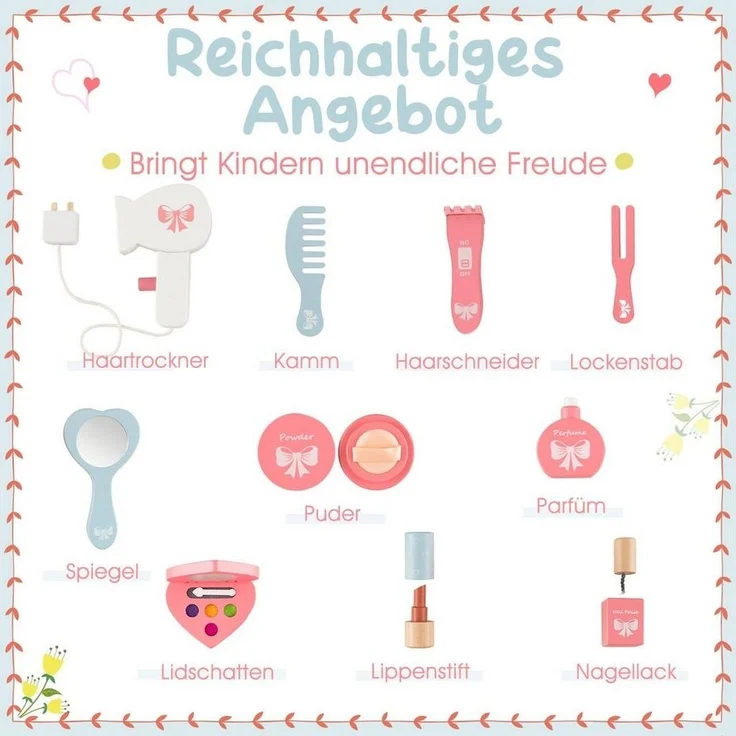 COSTWAY Schminktisch 2 in 1 Frisiertisch, mit Hocker &Spiegel – Bild 3